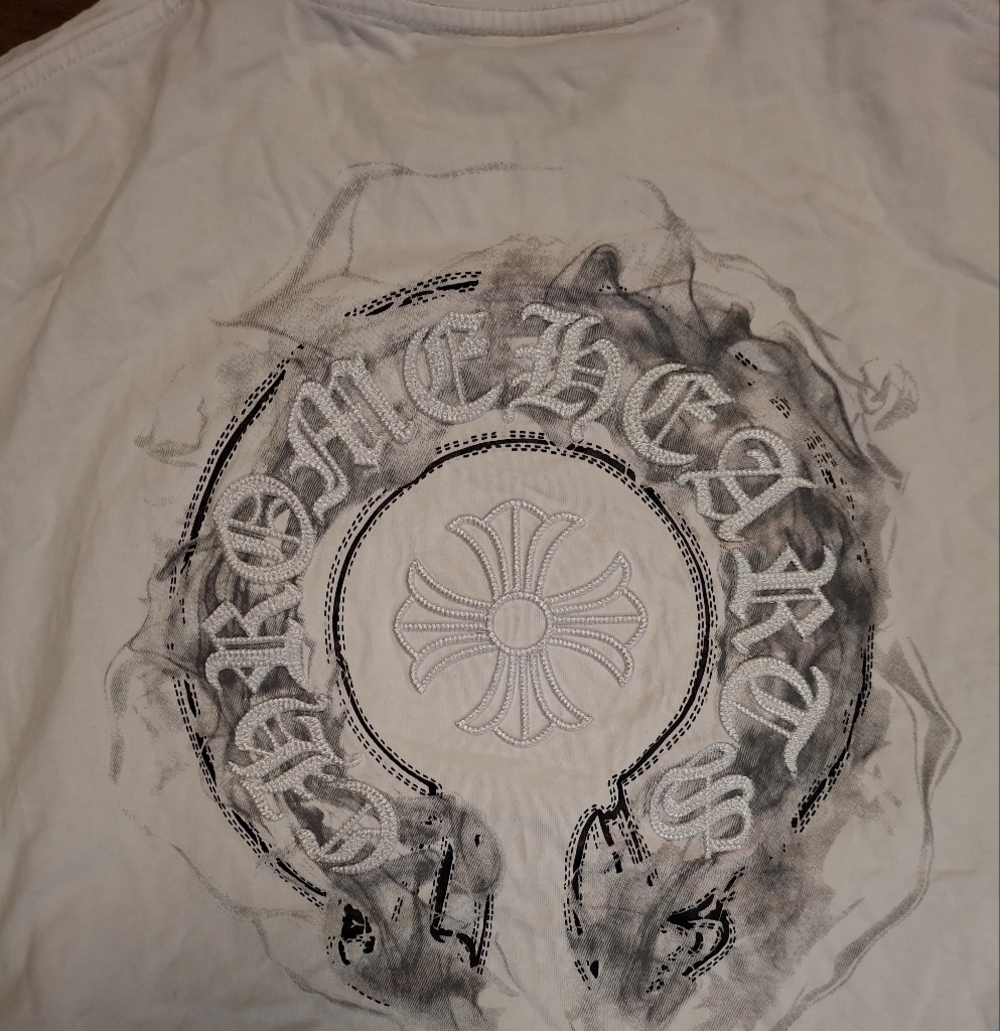 Chrome Hearts L White Graphic T-Shirt Embriodered and Black Details
